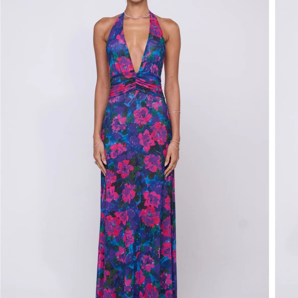 Resa Halter Maxi Formal - Blue and Pink